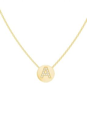 Babygold Diamond Initial Letter A Coin Necklace 14K Yellow Gold
